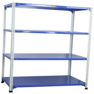 Mil-Nil Prime CRC Sheet 4 Shelf Multipurpose Slotted Angle Rack, 48 x 47 x 24 Inch, 18 Gauge (Blue-White) Powder Coated