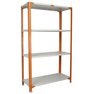 Mil-Nil Prime CRC Sheet 4 Shelf Multipurpose Slotted Angle Rack, 60 x 36 x 15 Inch, 20 Gauge [(Orange-Ivory) Powder Coating] 14 Gauge Angles