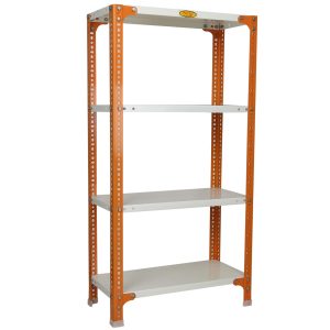 Mil-Nil Prime CRC Sheet 4 Shelf Multipurpose Slotted Angle Rack, 48 x 24 x 12 Inch (48 x 24 x 12, Orange-Ivory) 16 Gauge Angles