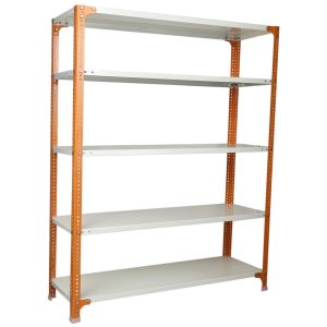 Mil-Nil Prime CRC Sheet 5 Shelf Multipurpose Slotted Angle Rack, 60 x 47 x 15 Inch, 18 Gauge [(Orange-Ivory) Powder Coating] 14 Gauge Angles
