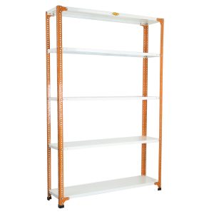 Mil-Nil Prime CRC Sheet 5 Shelf Multipurpose Slotted Angle Rack, 72 x 47 x 18 Inch, 20 Gauge (Orange/Ivory) Powder Coated 14 Gauge Angles