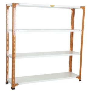 Mil-Nil Prime CRC Sheet 4 Shelf Multipurpose Slotted Angle Rack, 48 x 47 x 12 Inch, 22 Gauge (Orange/Ivory) Powder Coated 16 Gauge Angles