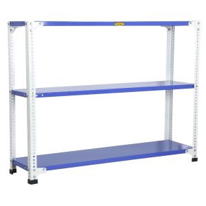 Mil-Nil Prime CRC Sheet 3 Shelf Multipurpose Slotted Angle Rack, 36 x 47 x 12 Inch, 18 Gauge (Blue-White) Powder Coated 14 Gauge Angles