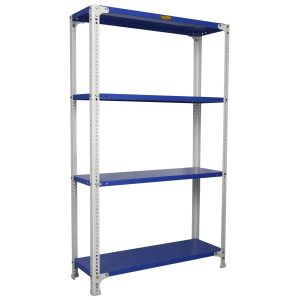Mil-Nil Prime CRC Sheet 4 Shelf Multipurpose Slotted Angle Rack, 60 x 36 x 12 Inch, 18 Gauge [(Blue-White) Powder Coating] 14 Gauge Angles