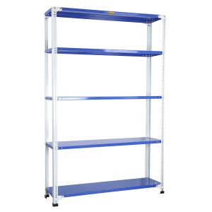 Mil-Nil Prime CRC Sheet 5 Shelf Multipurpose Slotted Angle Rack, 72 x 47 x 12 Inch, 22 Gauge (Blue-White) Powder Coated 16 Gauge Angles