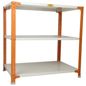 Mil-Nil Prime CRC Sheet 3 Shelf Multipurpose Slotted Angle Rack, 36 x 36 x 24 Inch, 18 Gauge [(Orange-Ivory) Powder Coating] 14 Gauge Angles