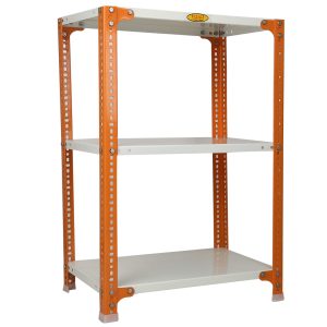 Mil-Nil Prime CRC Sheet 3 Shelf Multipurpose Slotted Angle Rack, 36 x 24 x 15 Inch [(Orange-Ivory) Powder Coating] 16 Gauge Angles