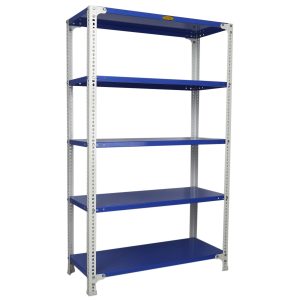 Mil-Nil Prime CRC Sheet 5 Shelf Multipurpose Slotted Angle Rack, 60 x 36 x 15 Inch, 18 Gauge [(Blue-White) Powder Coating] 14 Gauge Angles