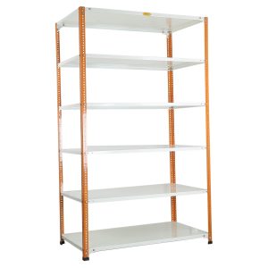 Mil-Nil Prime CRC Sheet 72X47X24 Inch Multipurpose Storage, Adjustable Shelf, Slotted Angle Rack with 6 Shelves 18 Gauge_Orange/Ivory 14 Gauge Angles