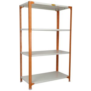 Mil-Nil Prime CRC Sheet 4 Shelf Multipurpose Slotted Angle Rack, 60 x 36 x 18 Inch, 18 Gauge [(Orange-Ivory) Powder Coating] 14 Gauge Angles