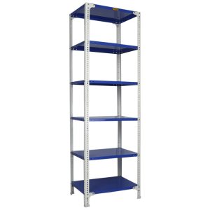 Mil-Nil Prime CRC Sheet 78X30X18 Inch Multipurpose Storage, Adjustable Shelf, Slotted Angle Rack with 6 Shelves 22 Gauge_Blue/White 16 Gauge Angles