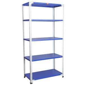 Mil-Nil Prime CRC Sheet Powder Coated 16 Gauge Angles Glossy 5 Shelf Multiuse Space Saving Rack (72 x 36 x 18 Inch, 24 Gauge, Blue-White)