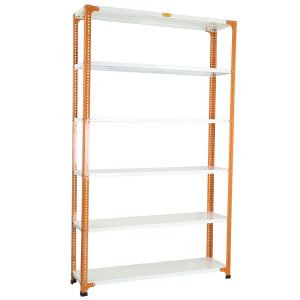Mil-Nil Prime CRC Sheet 72X47X12 Inch Multipurpose Storage, Adjustable Shelf, Slotted Angle Rack with 6 Shelves 22 Gauge_Orange/Ivory 16 Gauge Angles