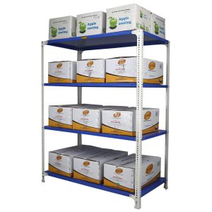 Mil-Nil Prime CRC Sheet 4 Shelf Multipurpose Slotted Angle Rack, 60 x 47 x 24 Inch, 18 Gauge [(Blue-White) Powder Coating] 14 Gauge Angles